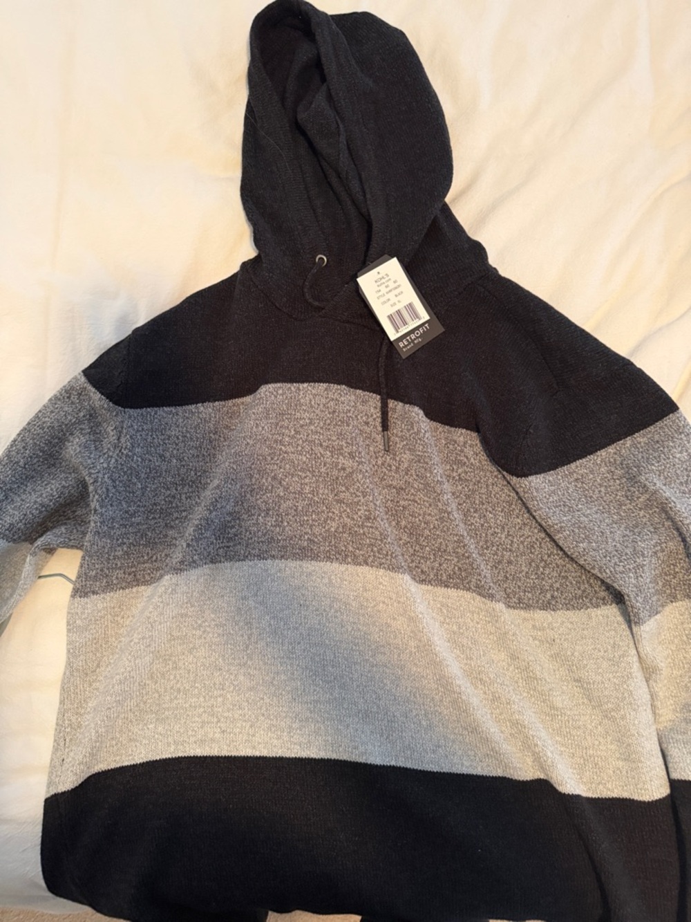 Kohl's Men's Hooded Sweater in Black and Gray Stripes